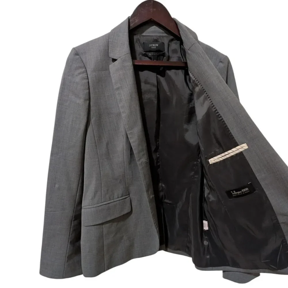 J.Crew 1035 Bi-Stretch Blazer Wool Blend Tollegno 1900 Grey Size 12 STY 95961
